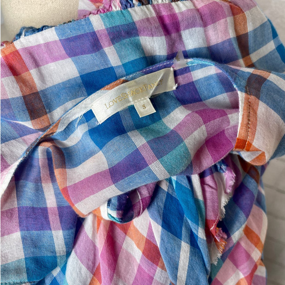 LoveShackFancy S Malibu Dream Plaid Kimball Midi Dress 100% Cotton Blue Pink - Picture 7 of 9
